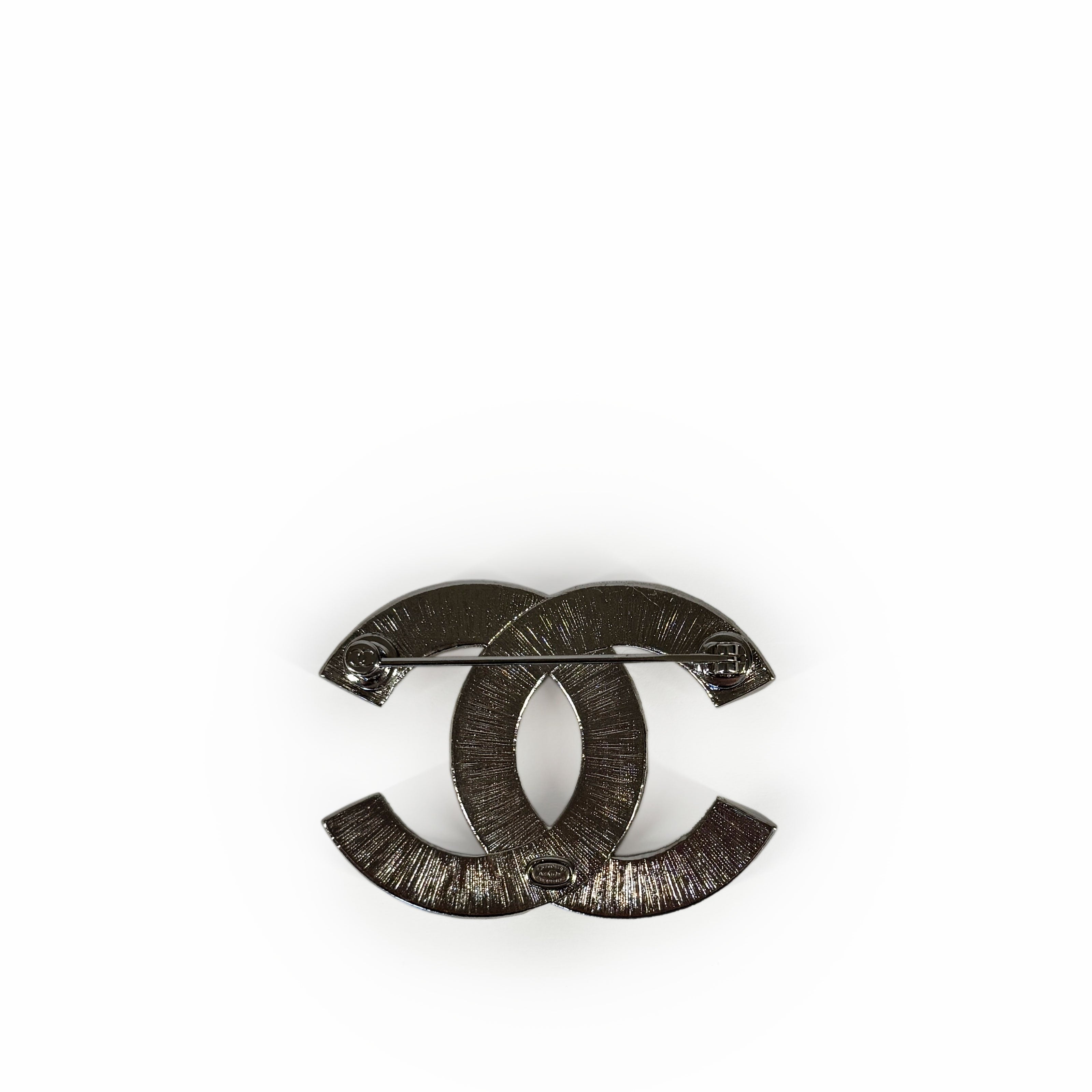 Chanel CC Crystal Silver Brooch