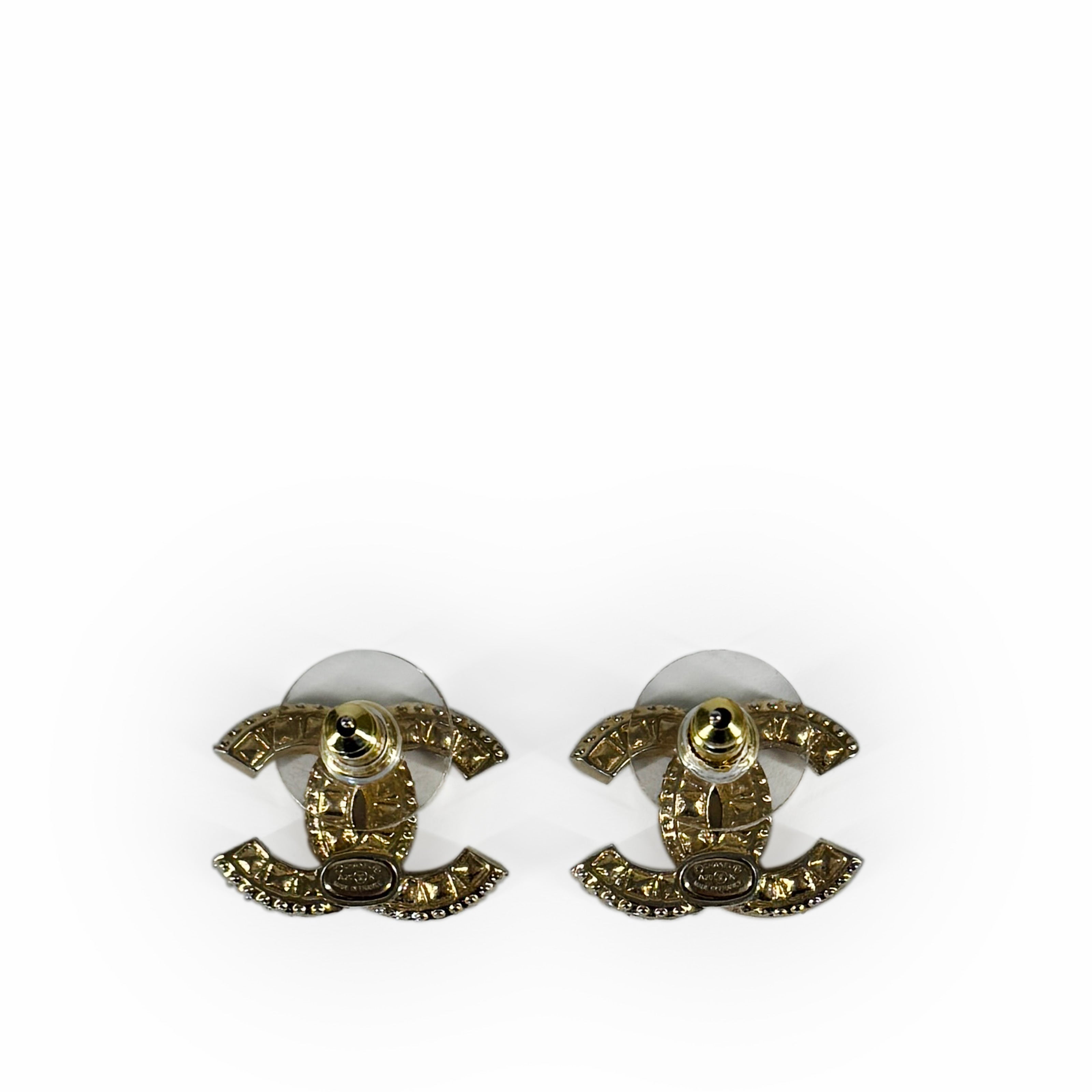 Chanel CC Gold Crystal Earrings
