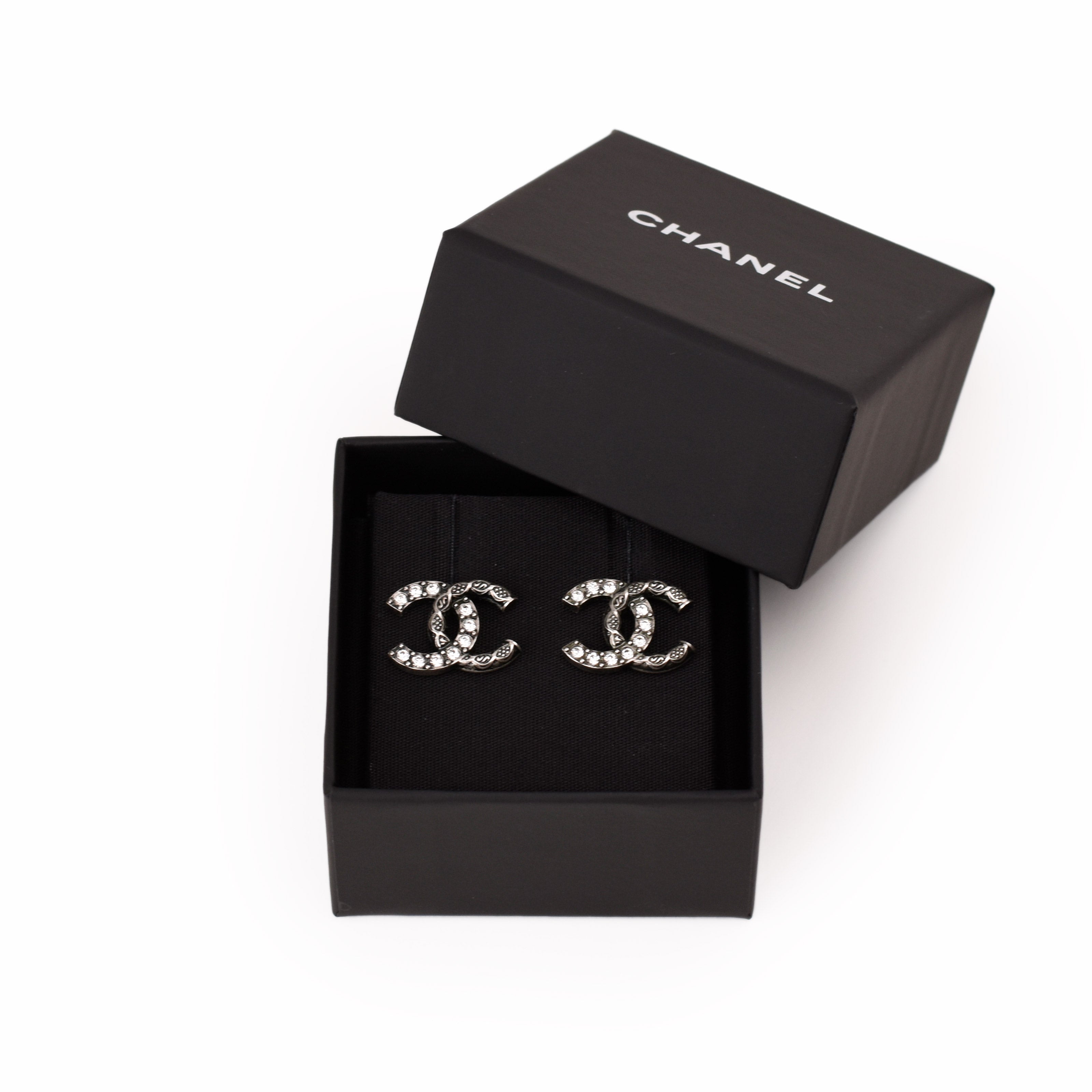 Chanel CC Brushed Rutheneum Crystal Earrings