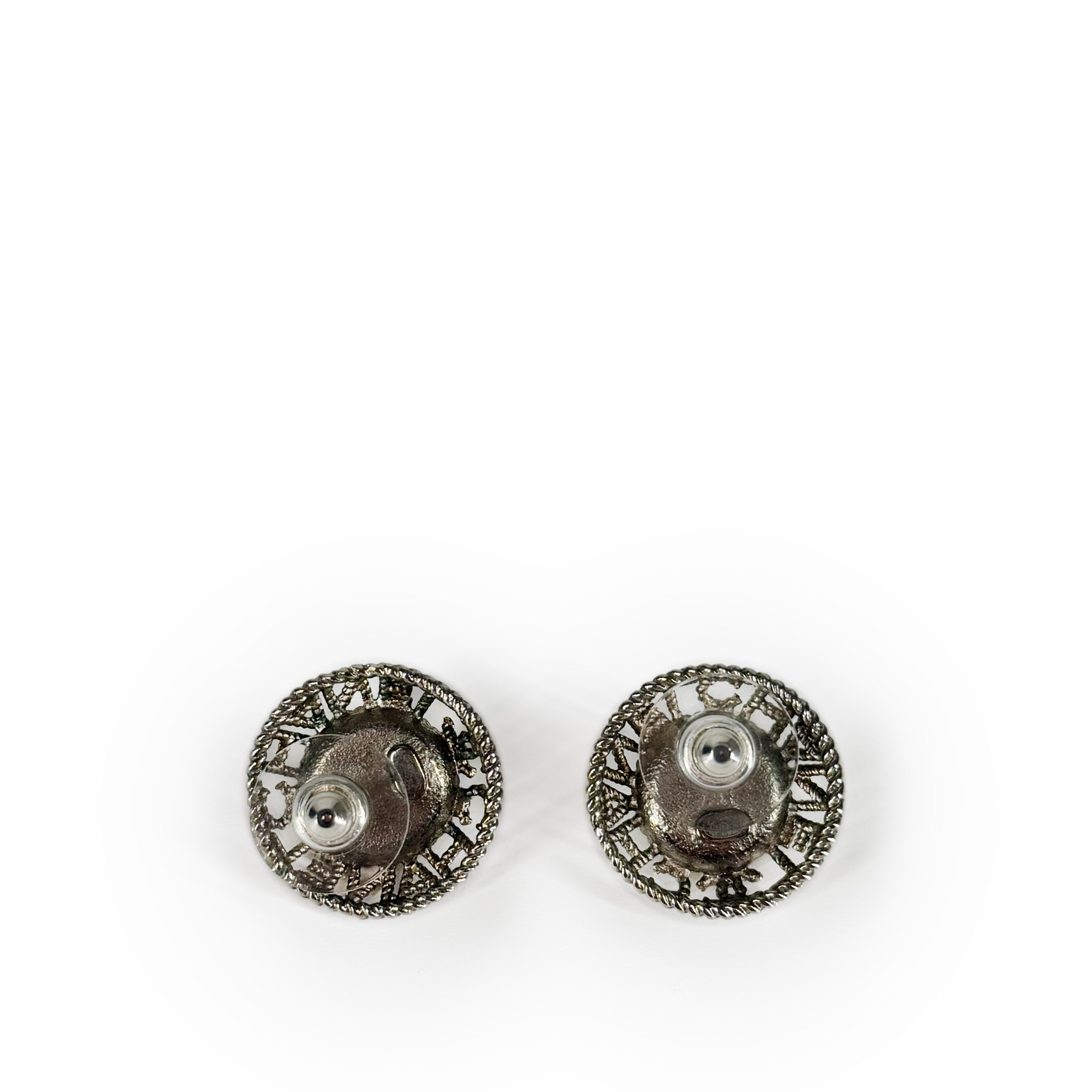 Chanel Pearl Brushed Rutheneum Round Earrings