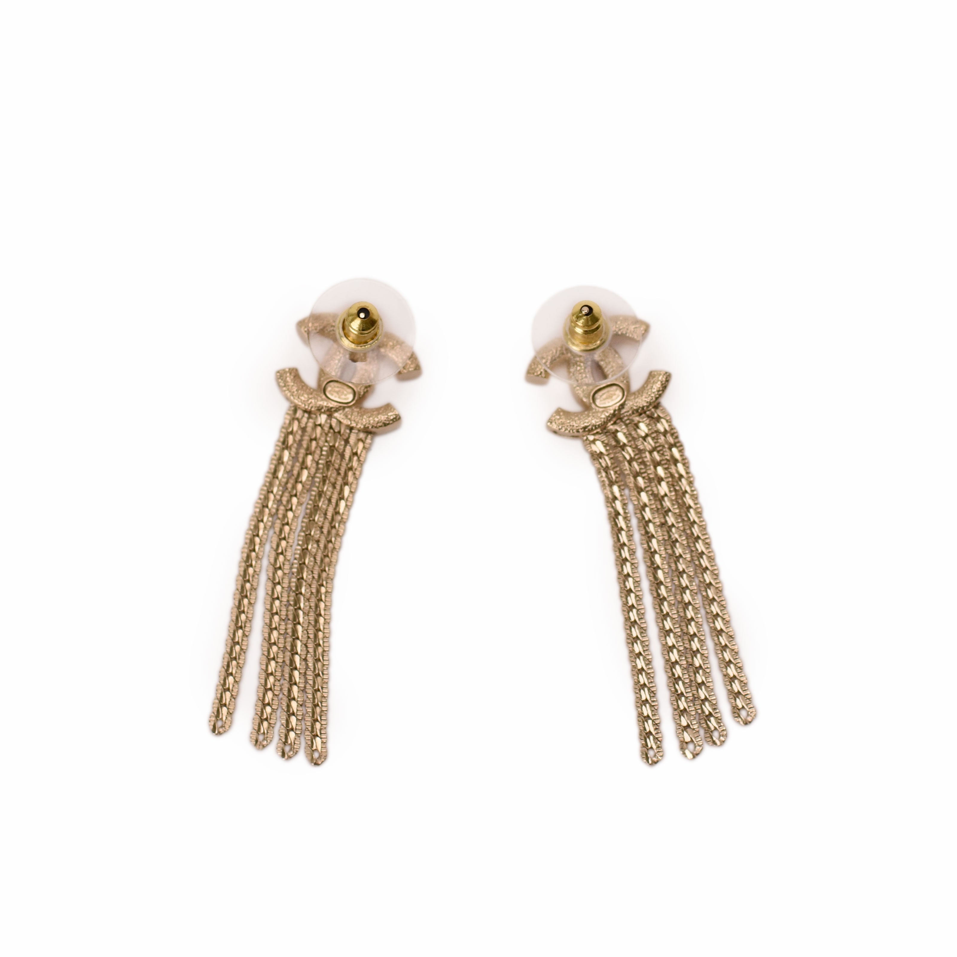 Chanel CC Chain Drop Champagne Earrings