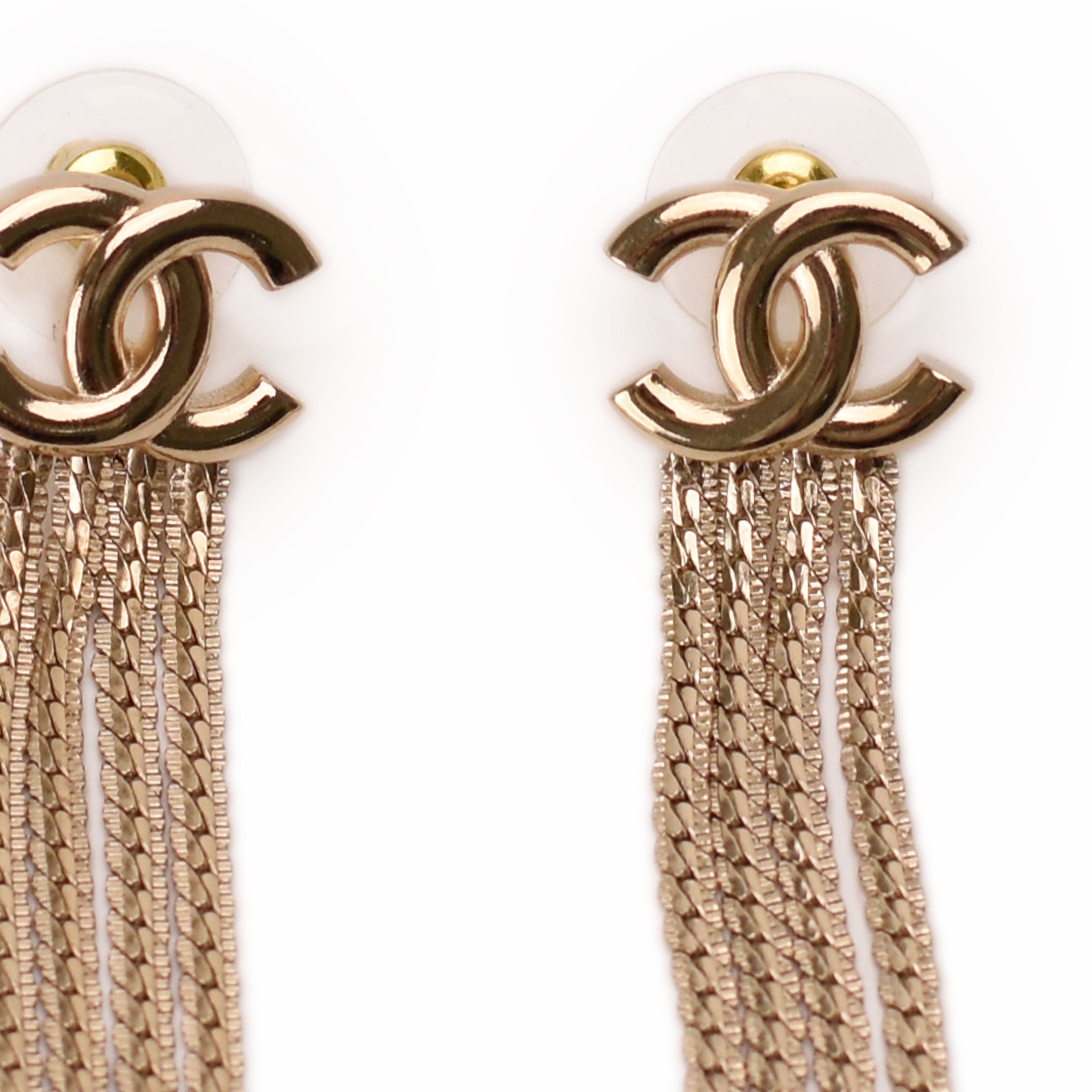 Chanel CC Chain Drop Champagne Earrings