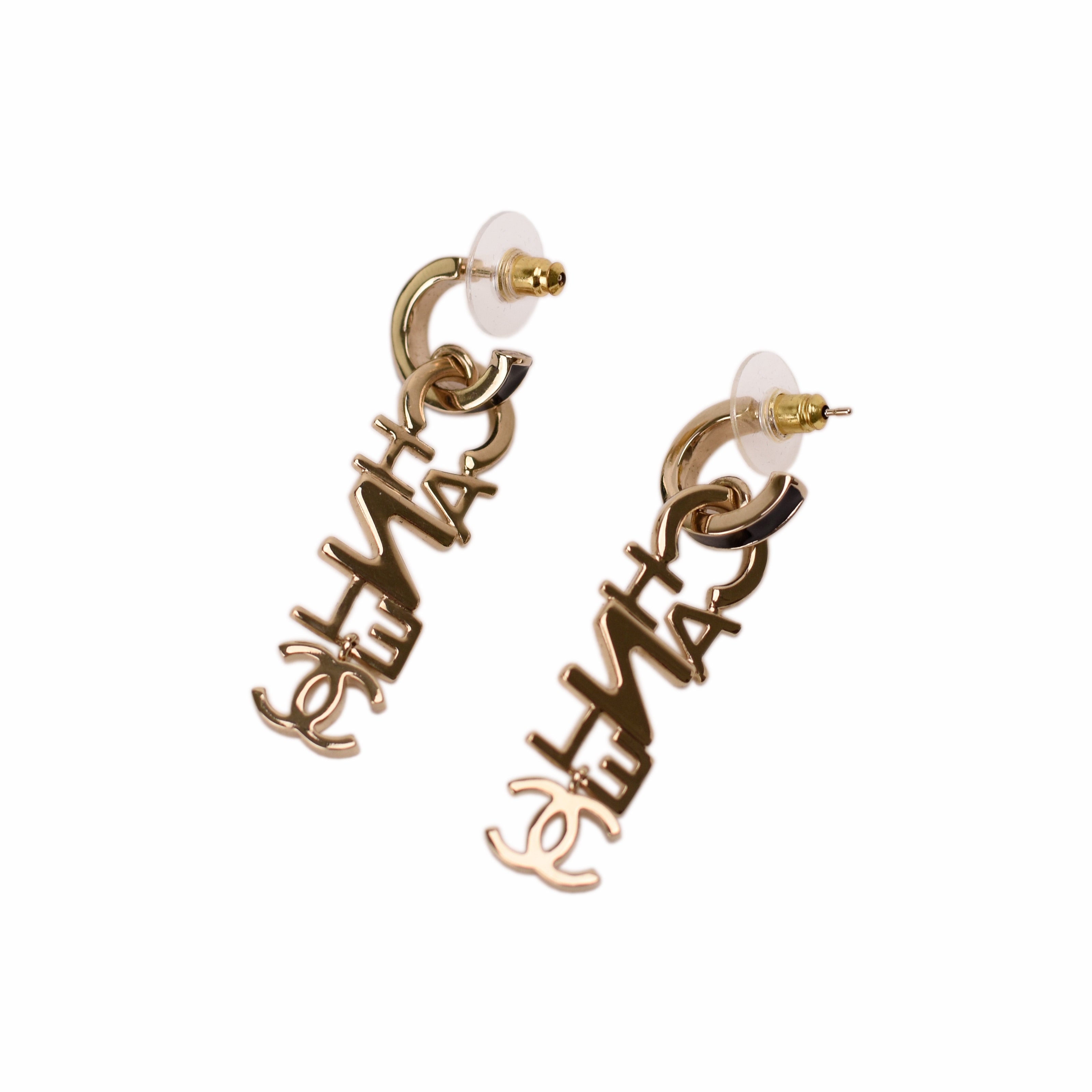 Chanel Logo Drop Champagne Earrings