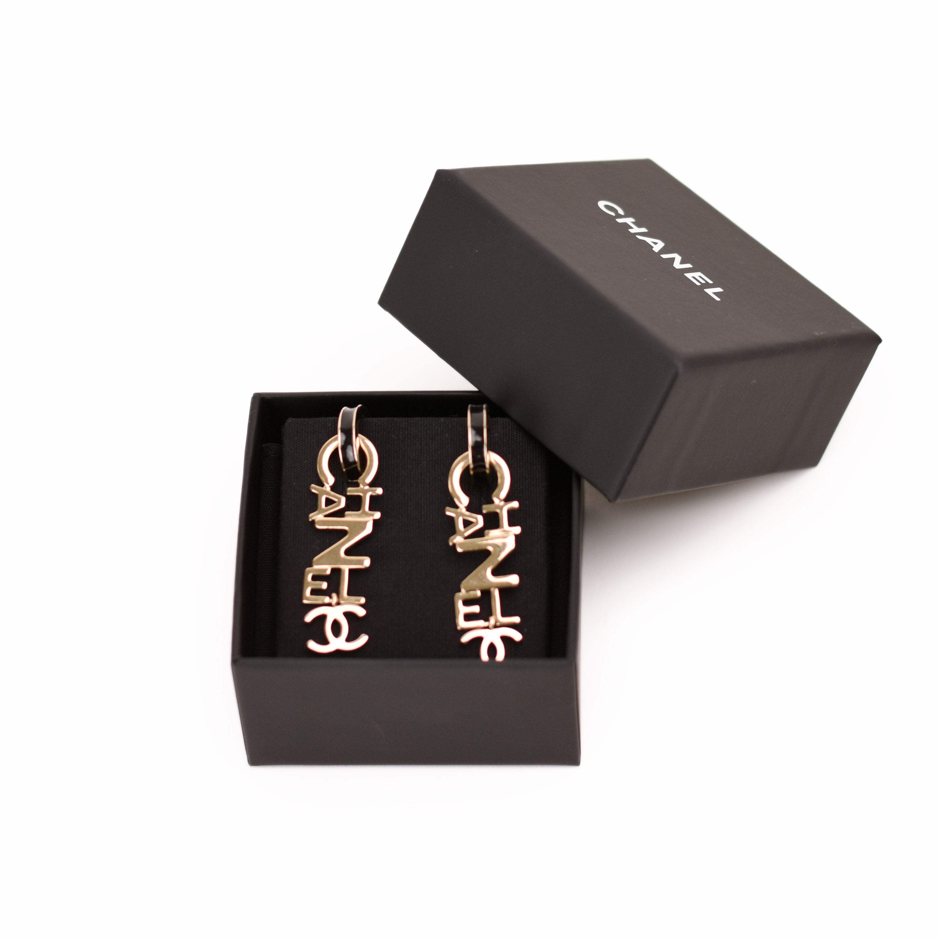 Chanel Logo Drop Champagne Earrings
