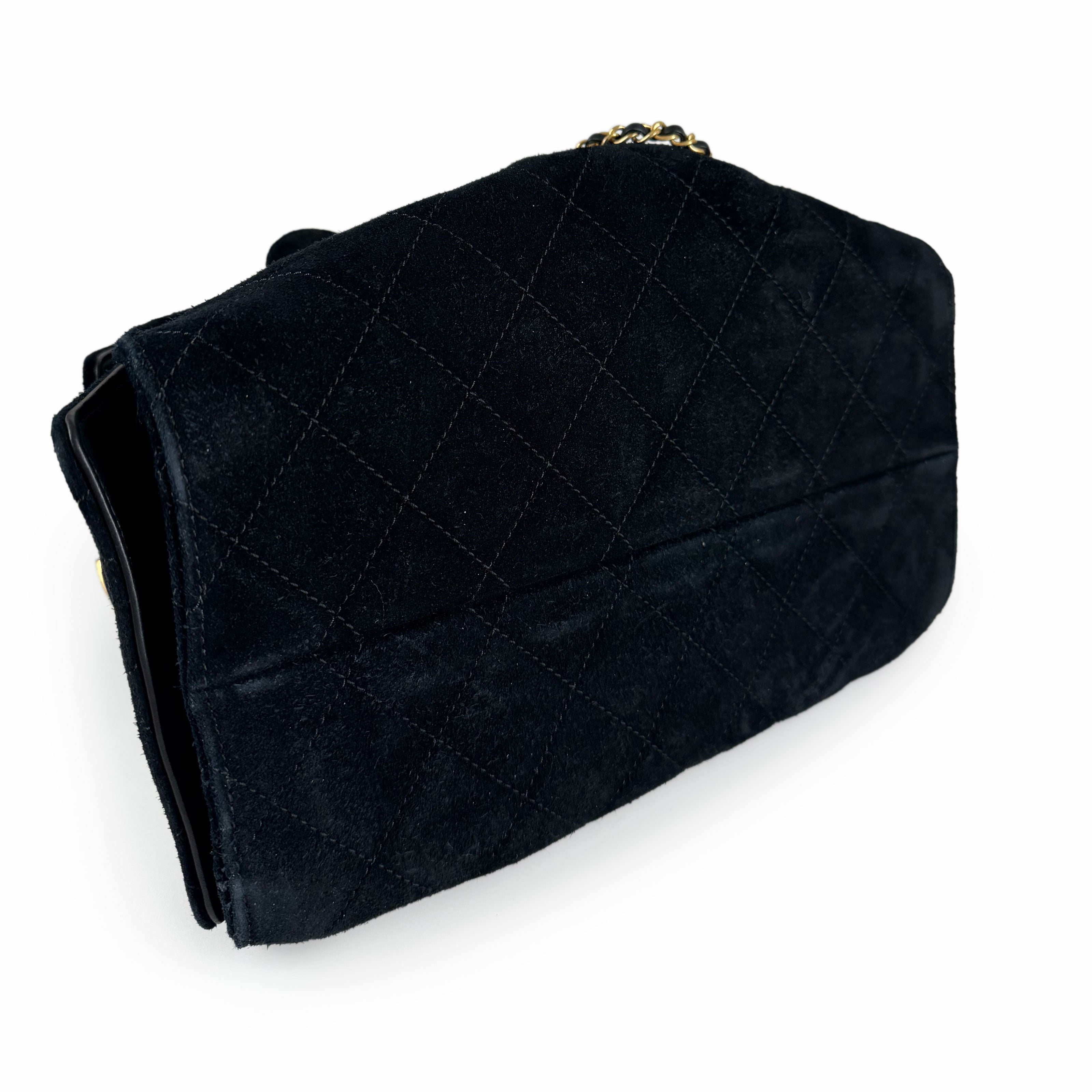 Chanel 25 Small Black Suede Calfskin Bag GHW