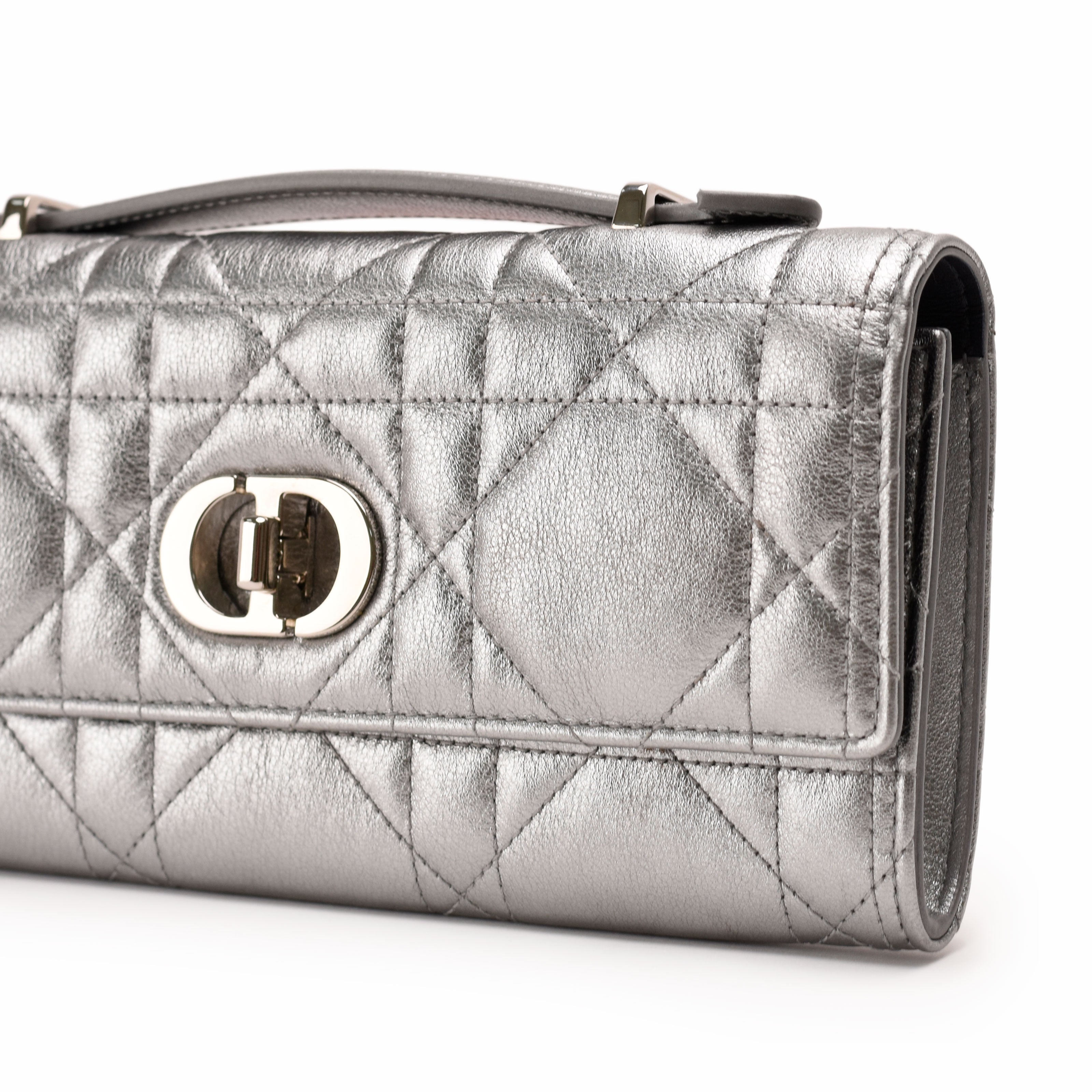 Dior Miss Caro Top Handle Pouch Metallic Silver