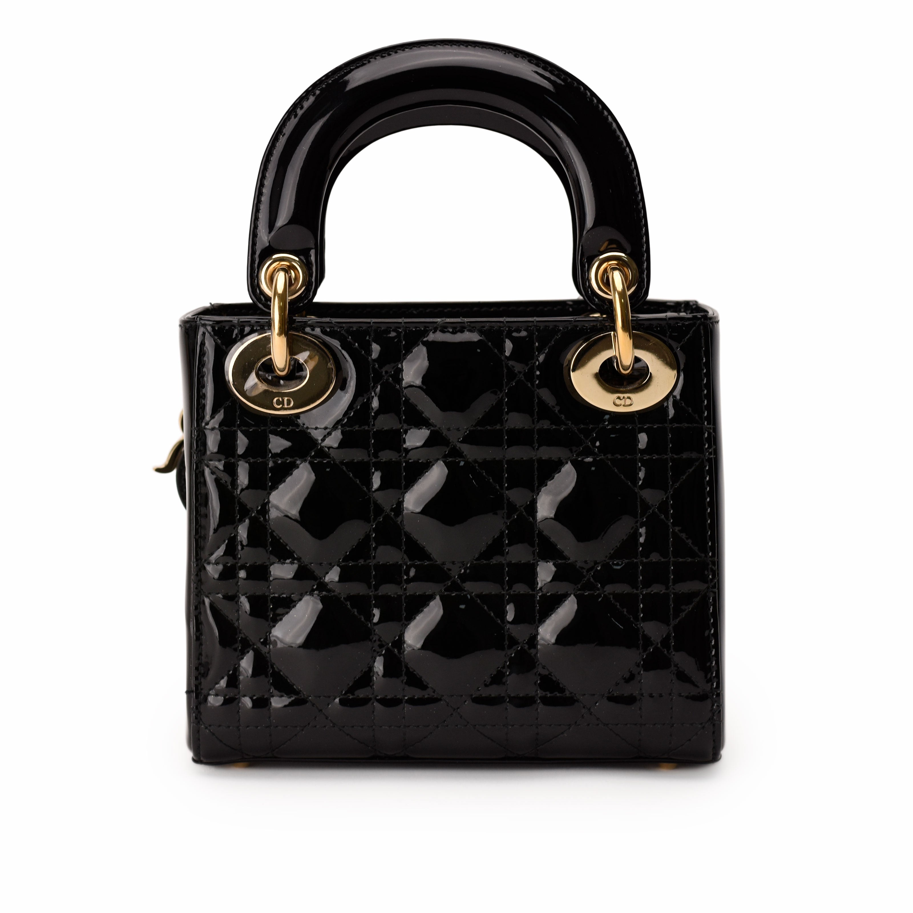Dior Lady Dior Mini Black Patent CHW Bag