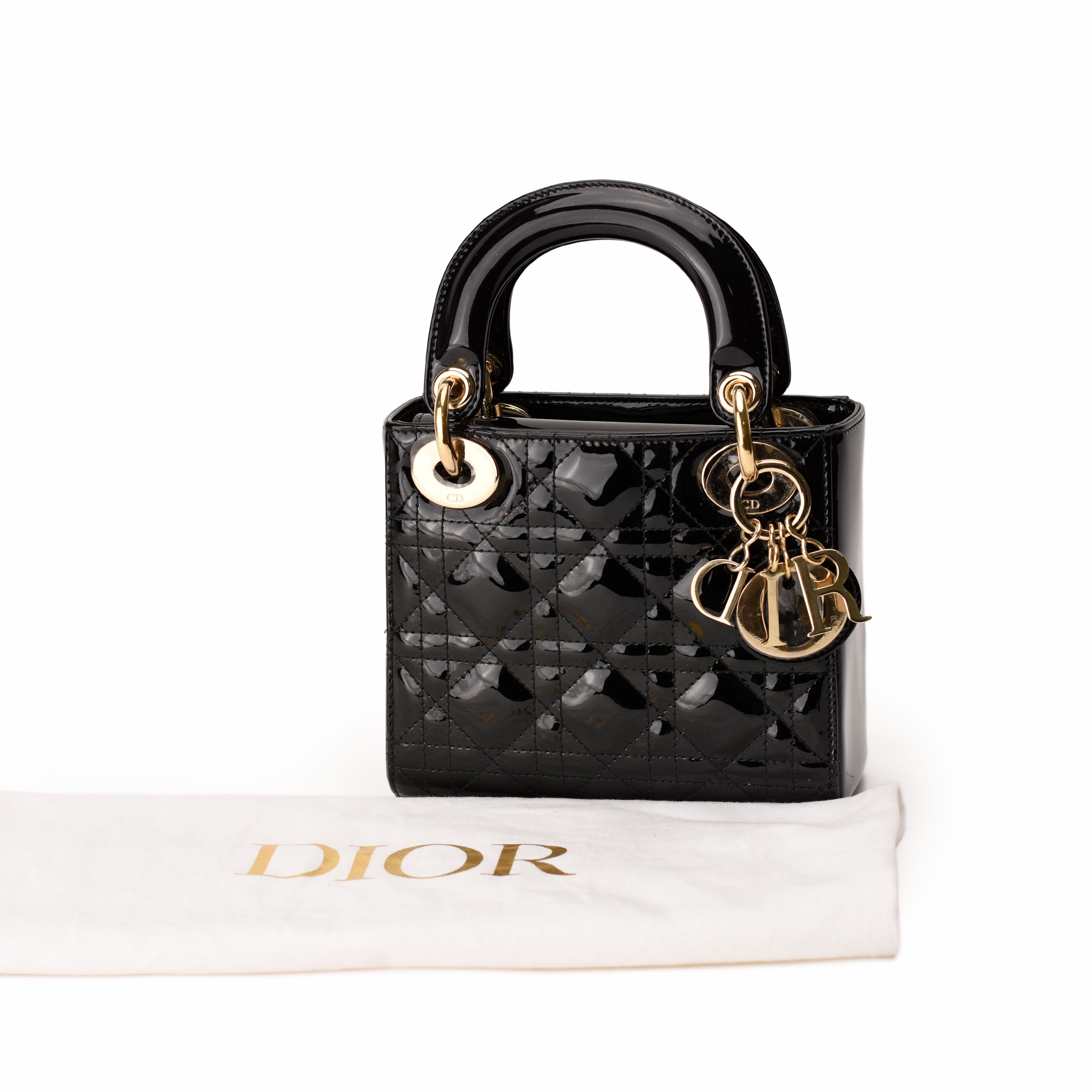 Dior Lady Dior Mini Black Patent CHW Bag