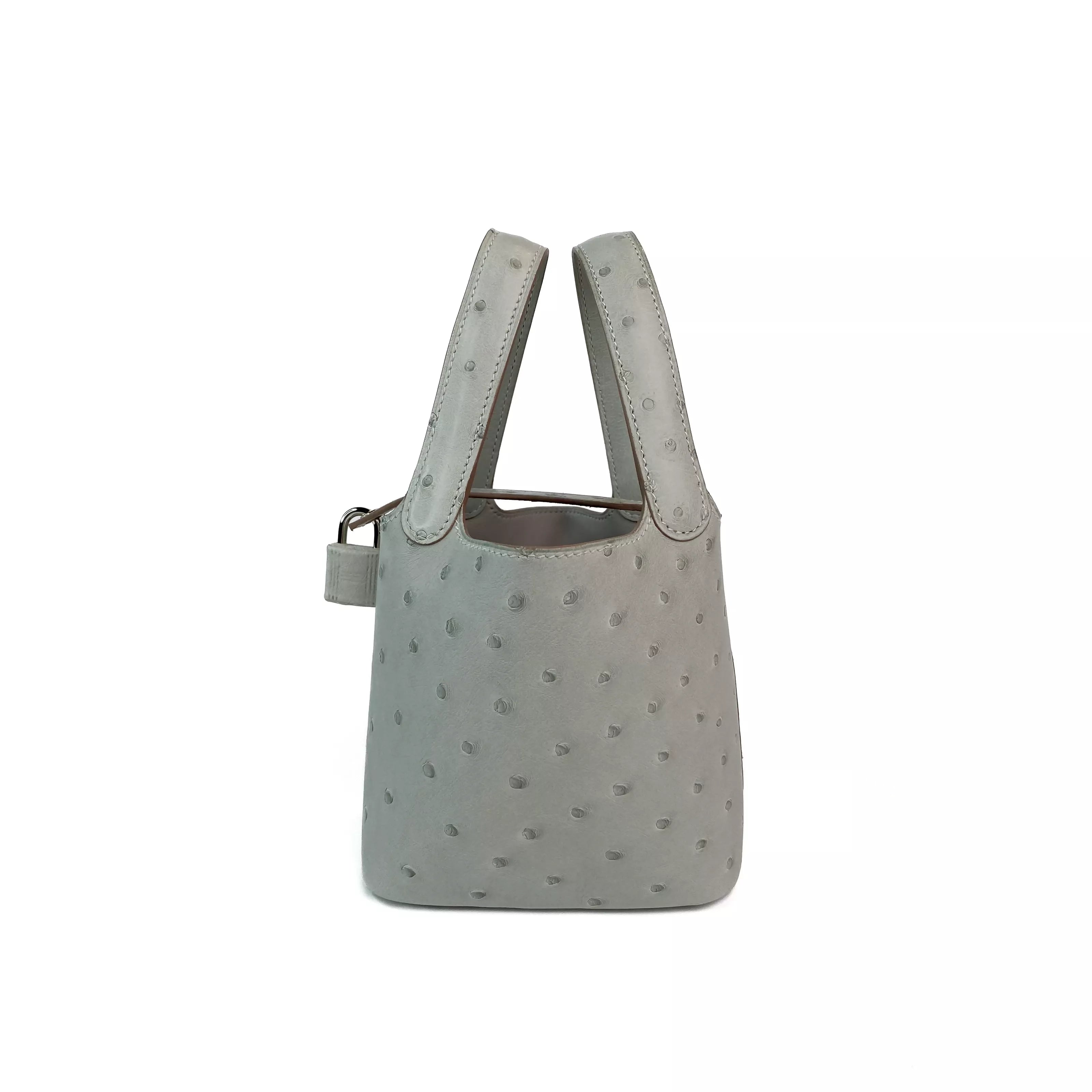 Hermes Picotin 18 Lock Bag Ostrich Gris Meyer PHW Right
