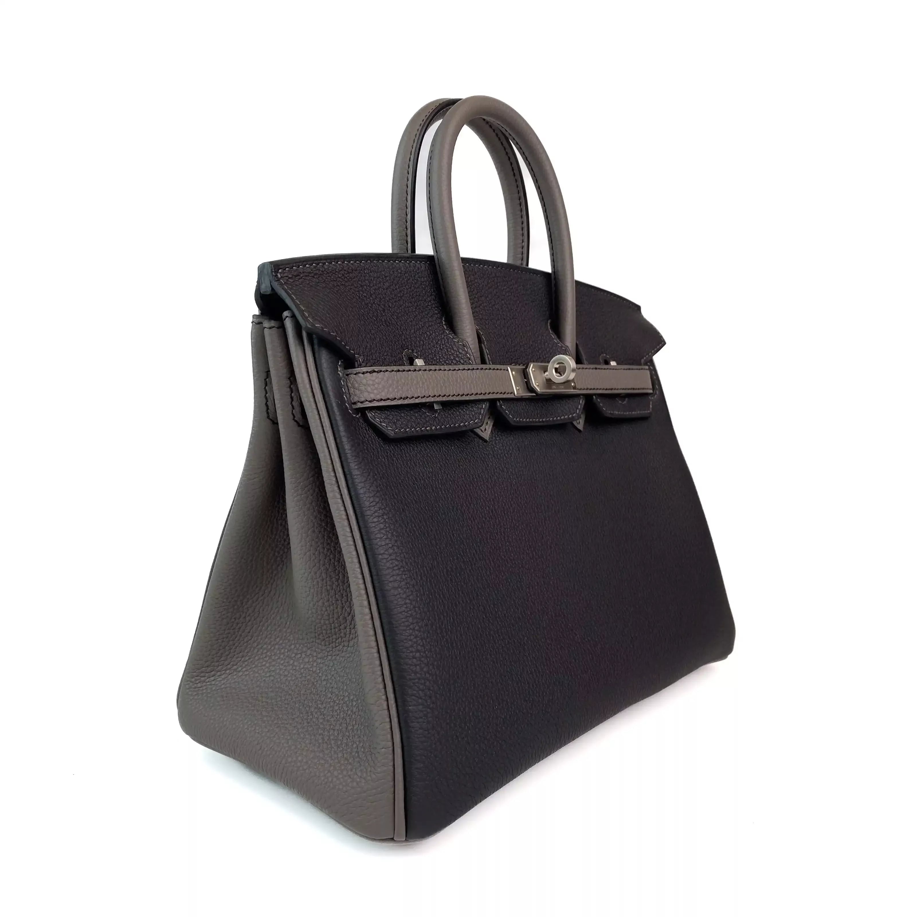 Hermes Birkin 25 Noir and Etoupe Togo Leather PHW 2