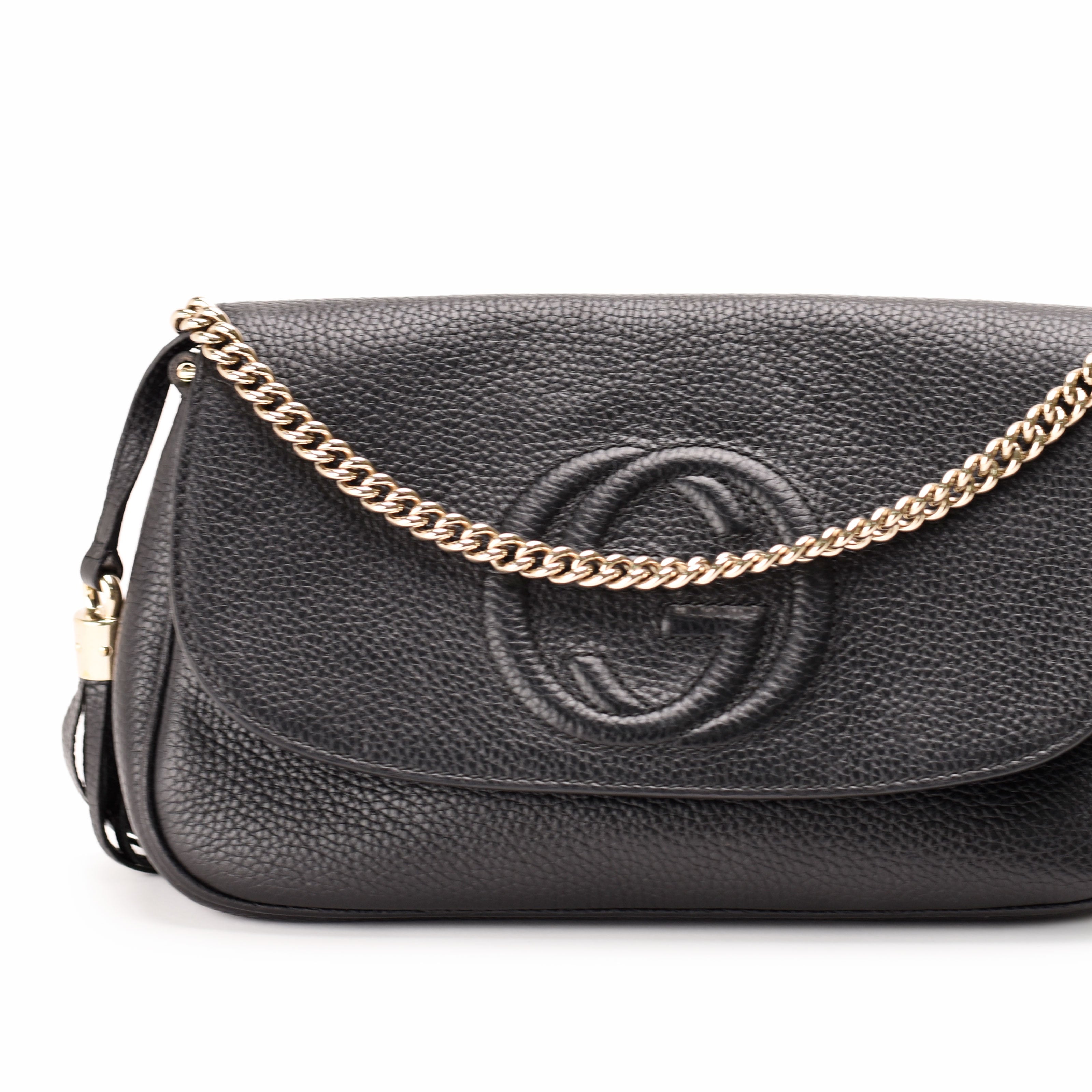 Gucci Black Pebbled Leather Soho Chain Flap Shoulder Bag