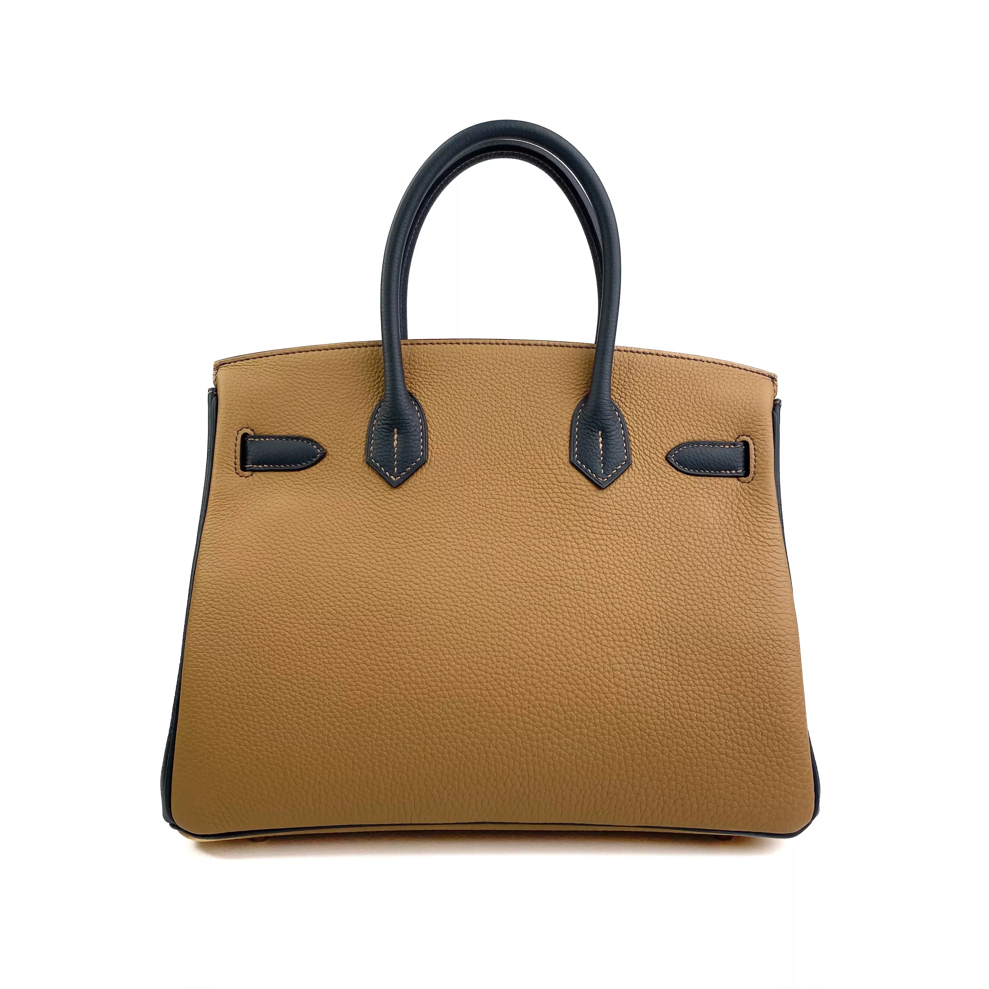 Hermes Birkin 25 Clemence Leather Bicolour Biscuit & Blue nuit GHW Back