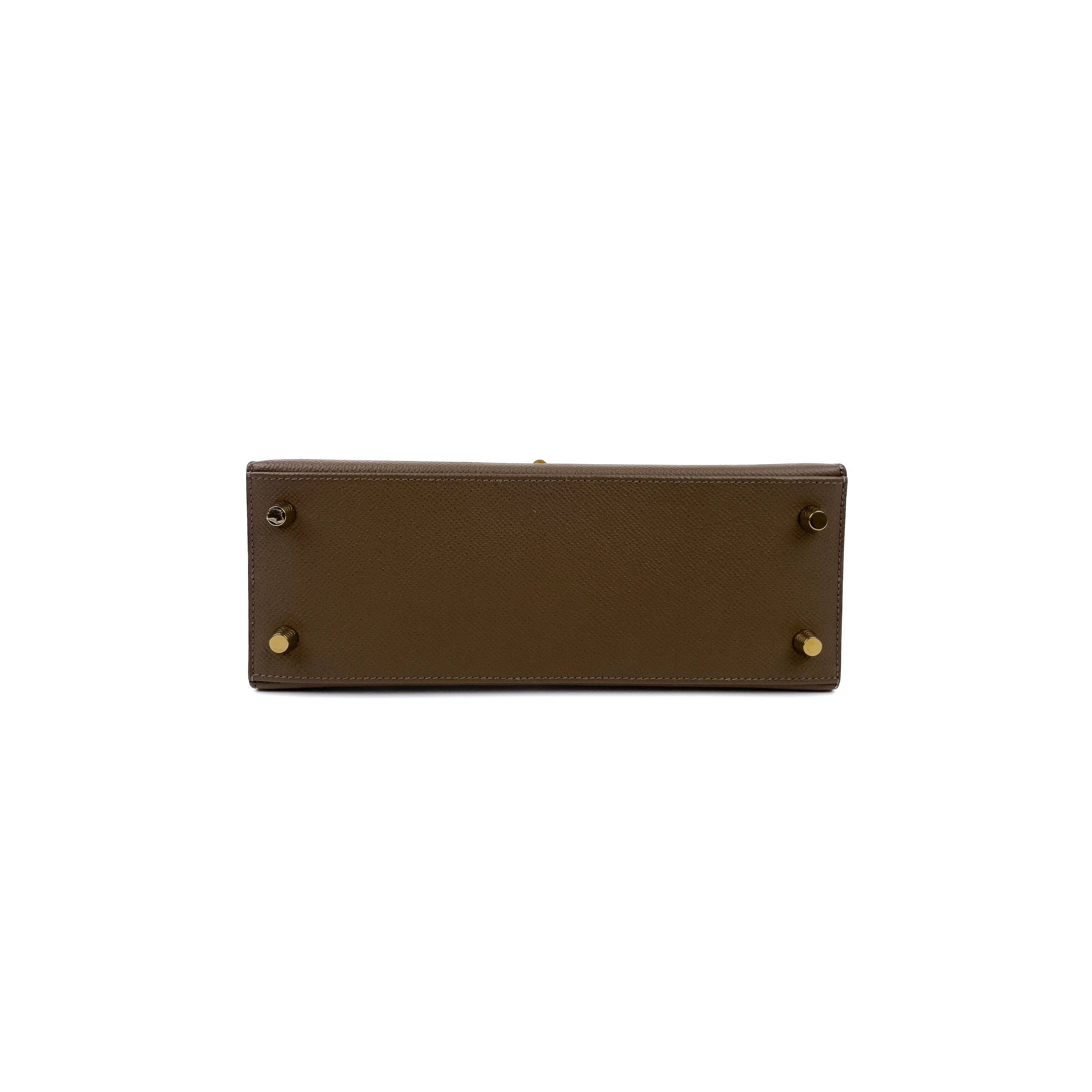 Hermès Kelly 25 Sellier  Etoupe & Rouge H Bi-Colour with Brushed Gold Hardware