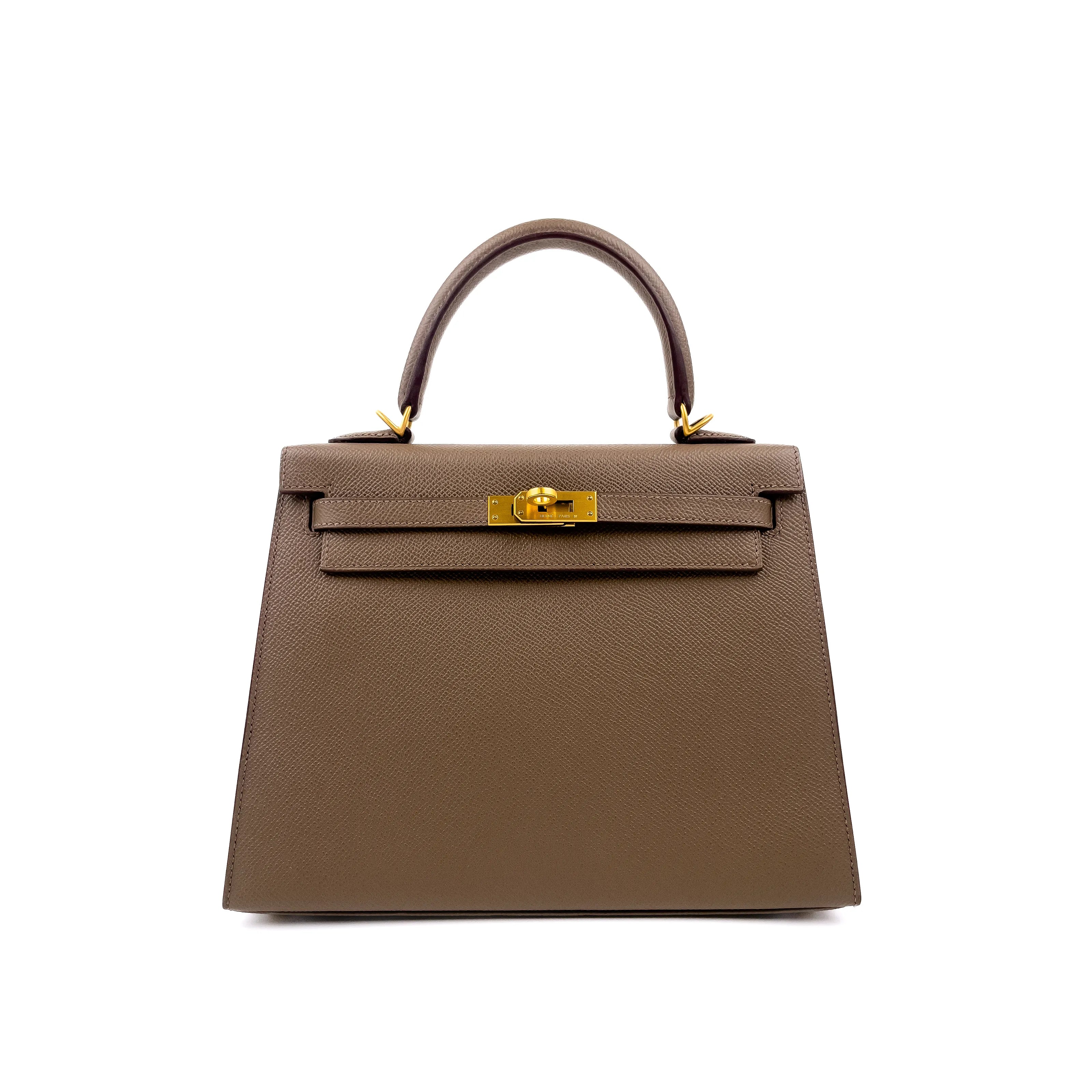 Hermès Kelly 25 Sellier  Etoupe & Rouge H Bi-Colour with Brushed Gold Hardware