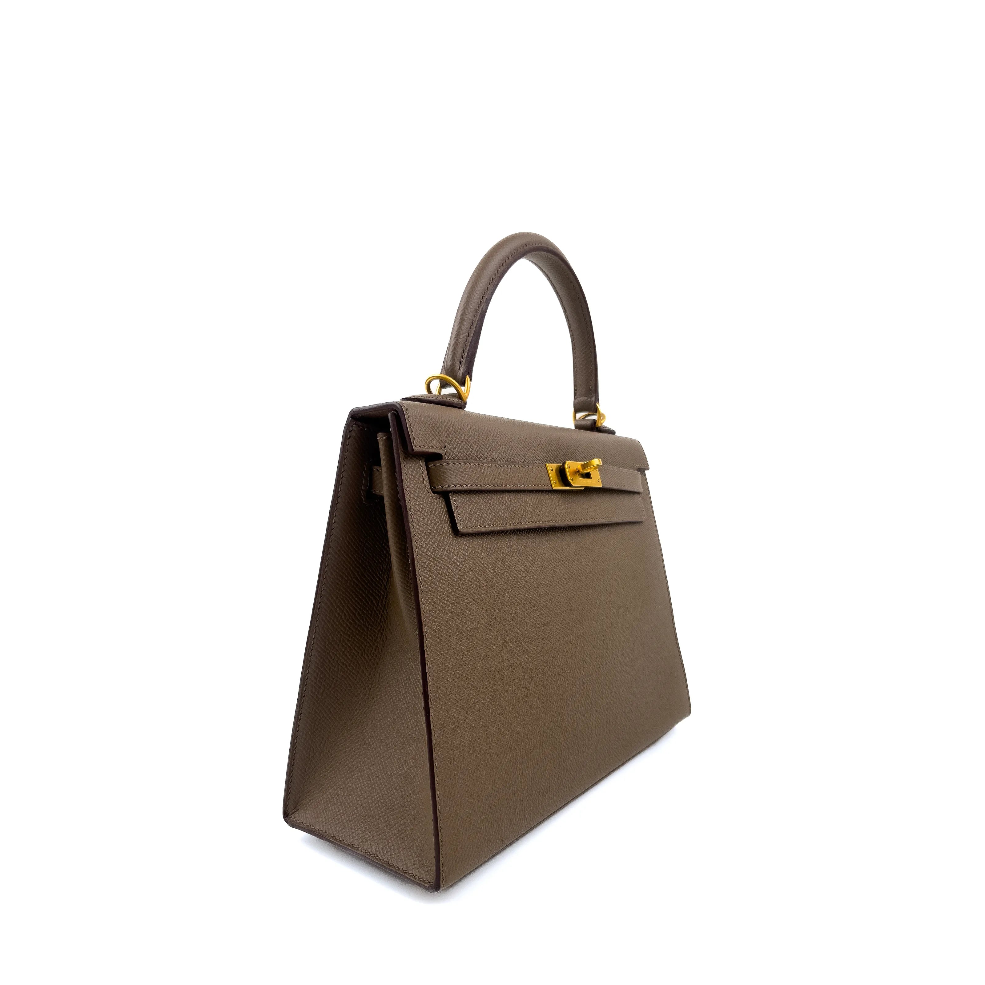 Hermès Kelly 25 Sellier  Etoupe & Rouge H Bi-Colour with Brushed Gold Hardware