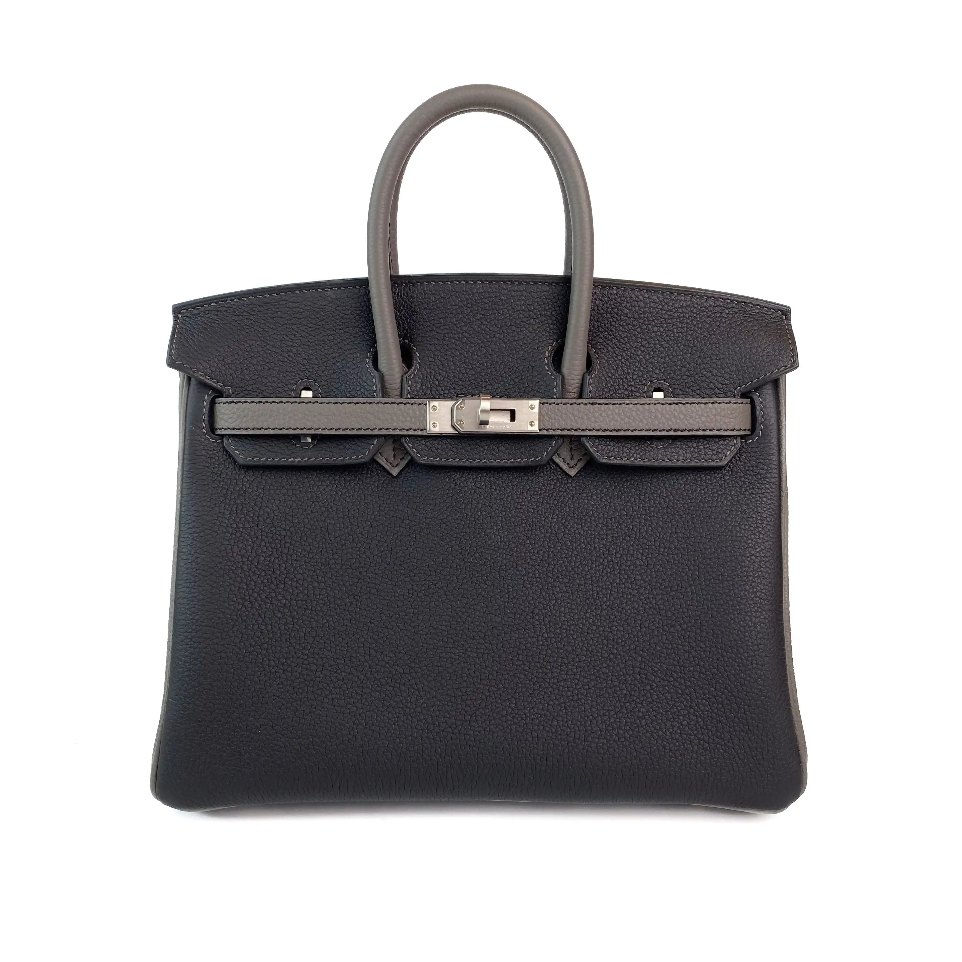 Hermes Birkin 25 Noir and Etoupe Togo Leather PHW 1