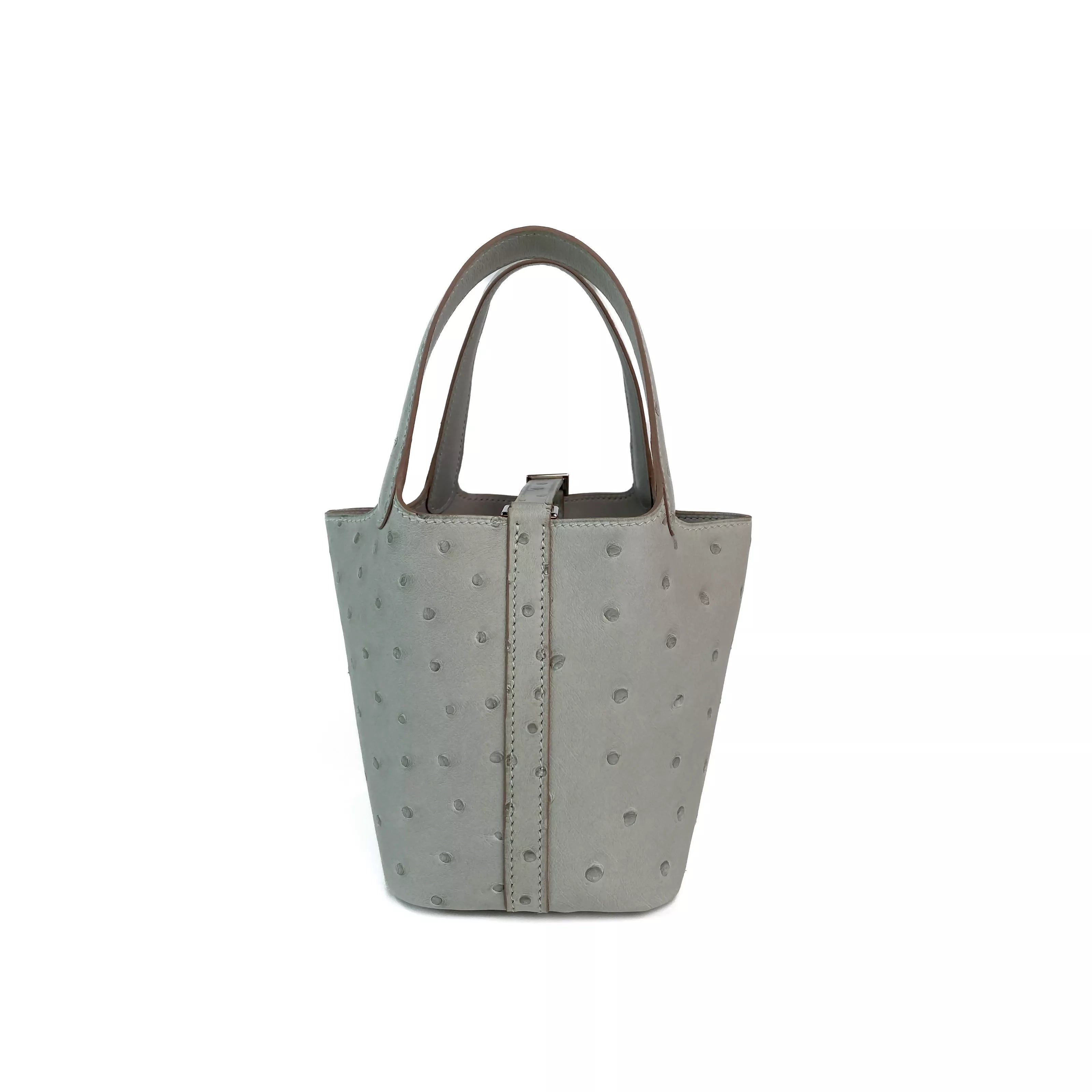 Hermes Picotin 18 Lock Bag Ostrich Gris Meyer PHW Front
