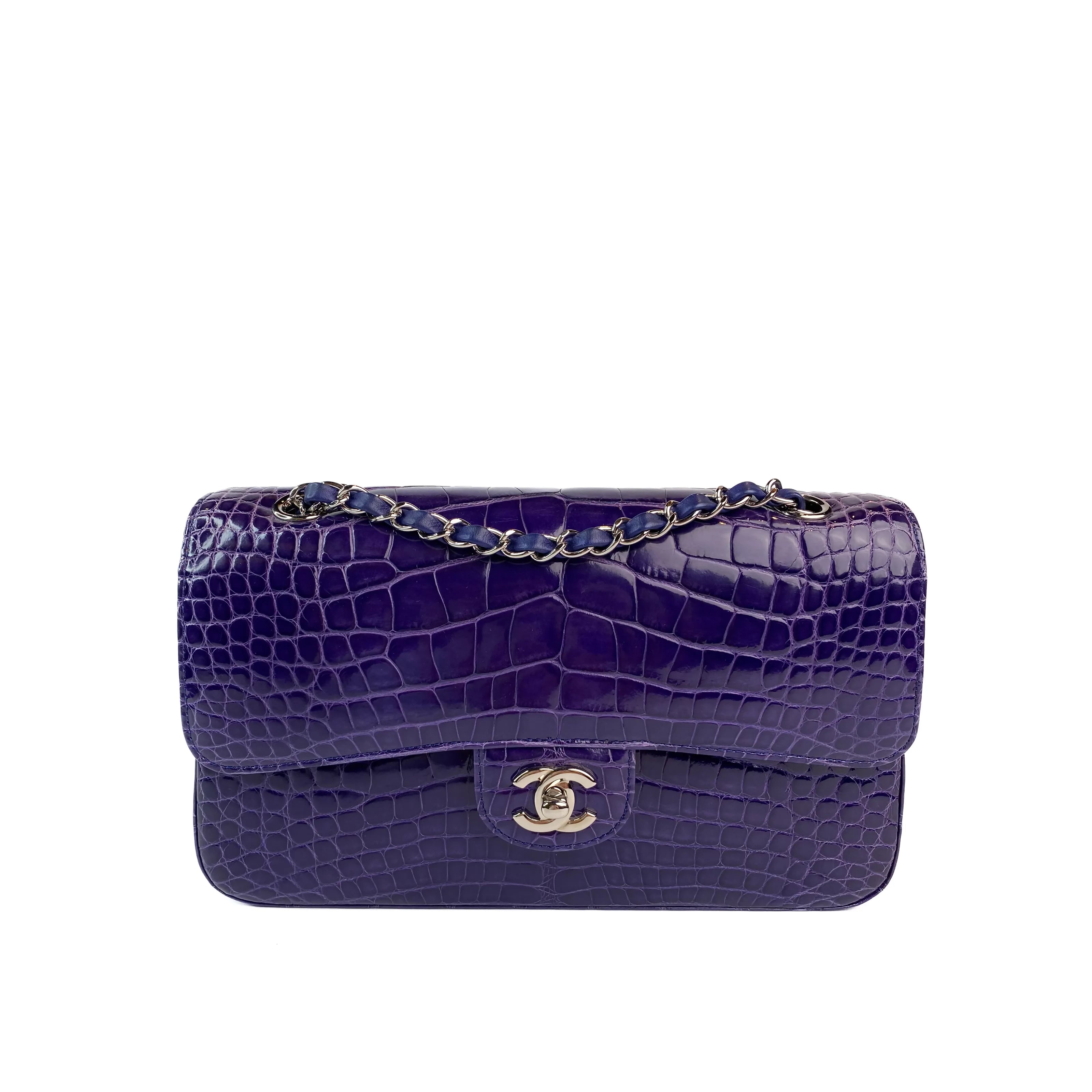 Chanel Timless Medium Double Flap in Purple Alligator SHW 1