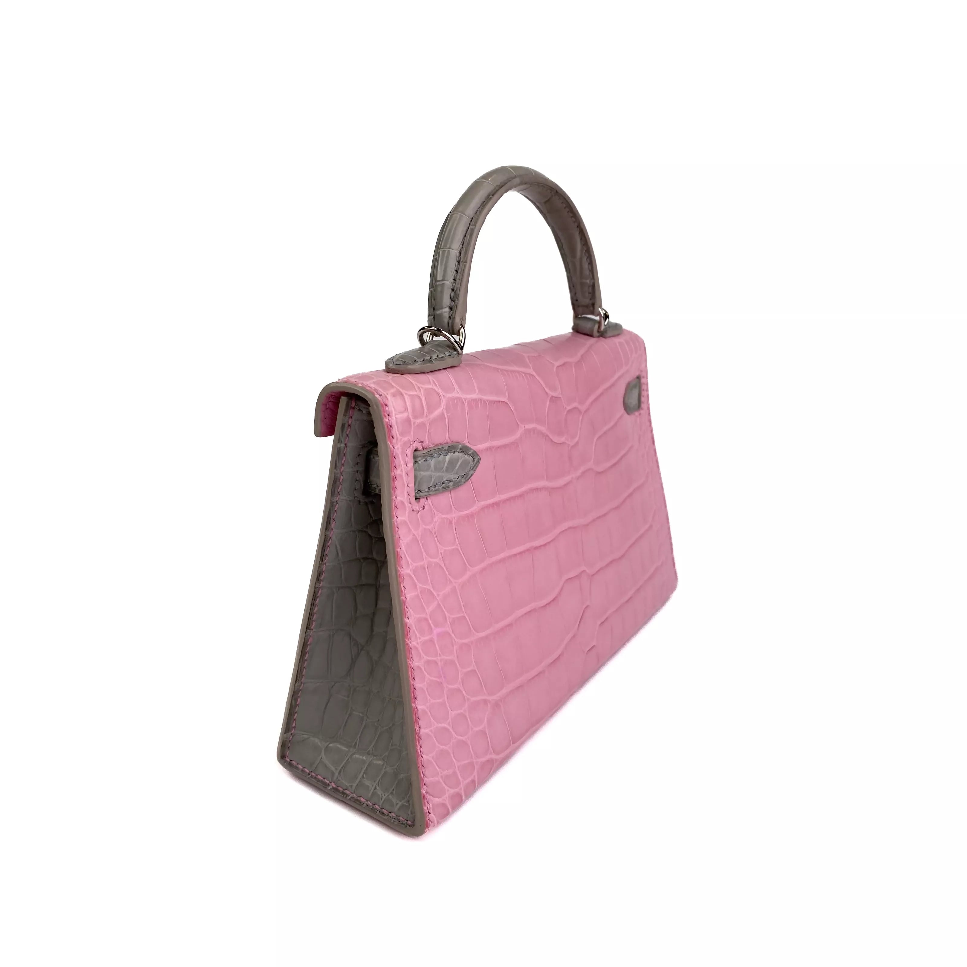 Hermes Mini Kelly Bicolour Bubblegum Pink Croco PHW Back Side