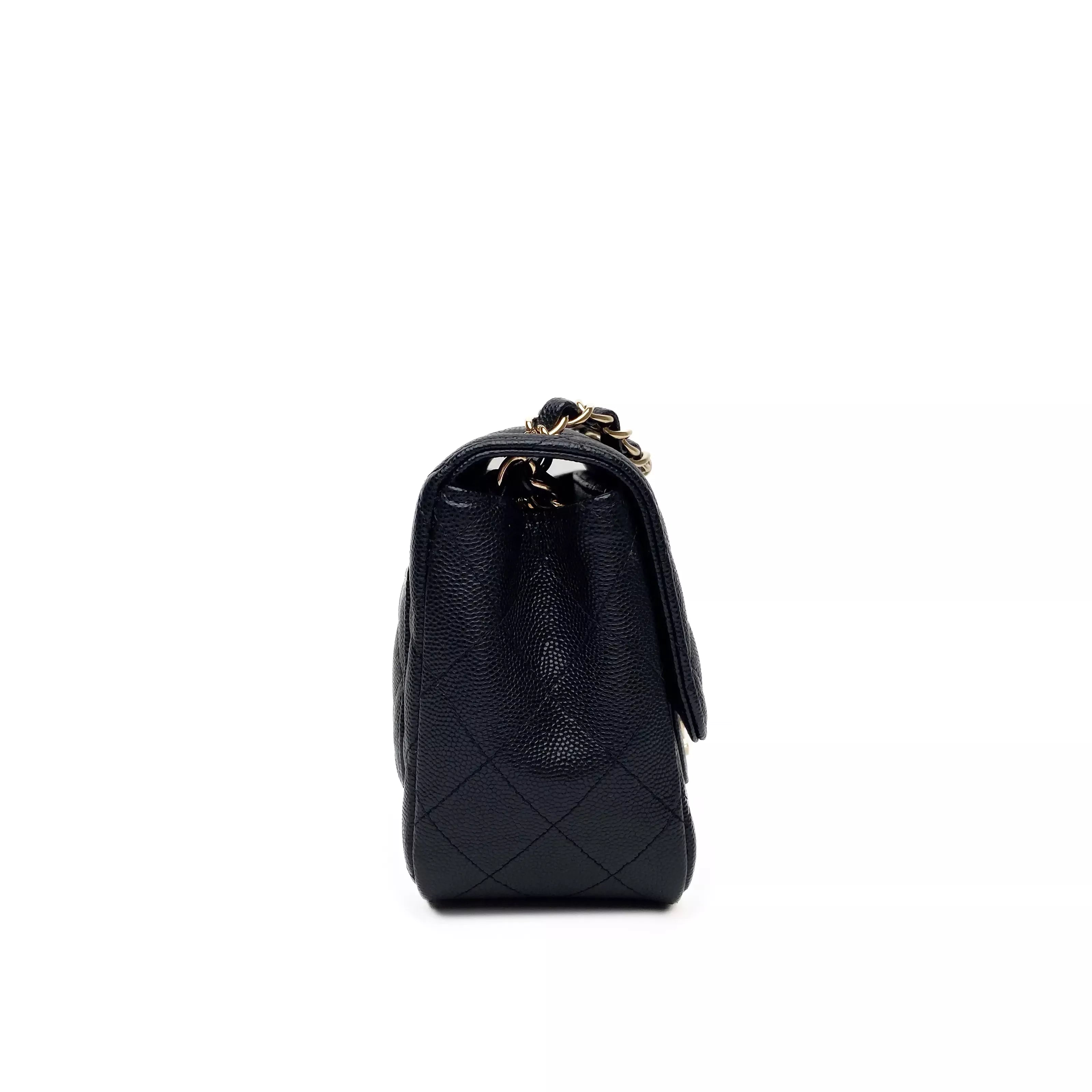 Chanel Quilted BlackCaviar Mini Square Single Flap Champagne Hardware 3