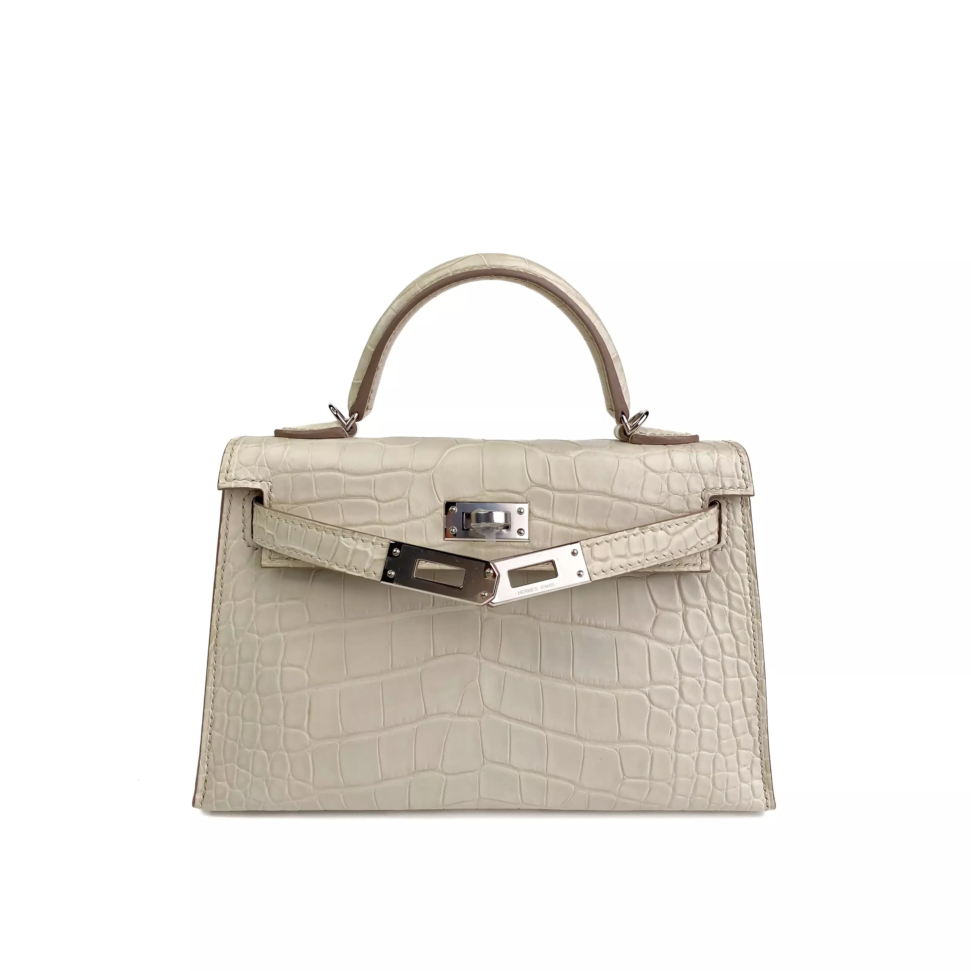Hermes Mini Kelly Beton Matte Croco PHW Detail 2
