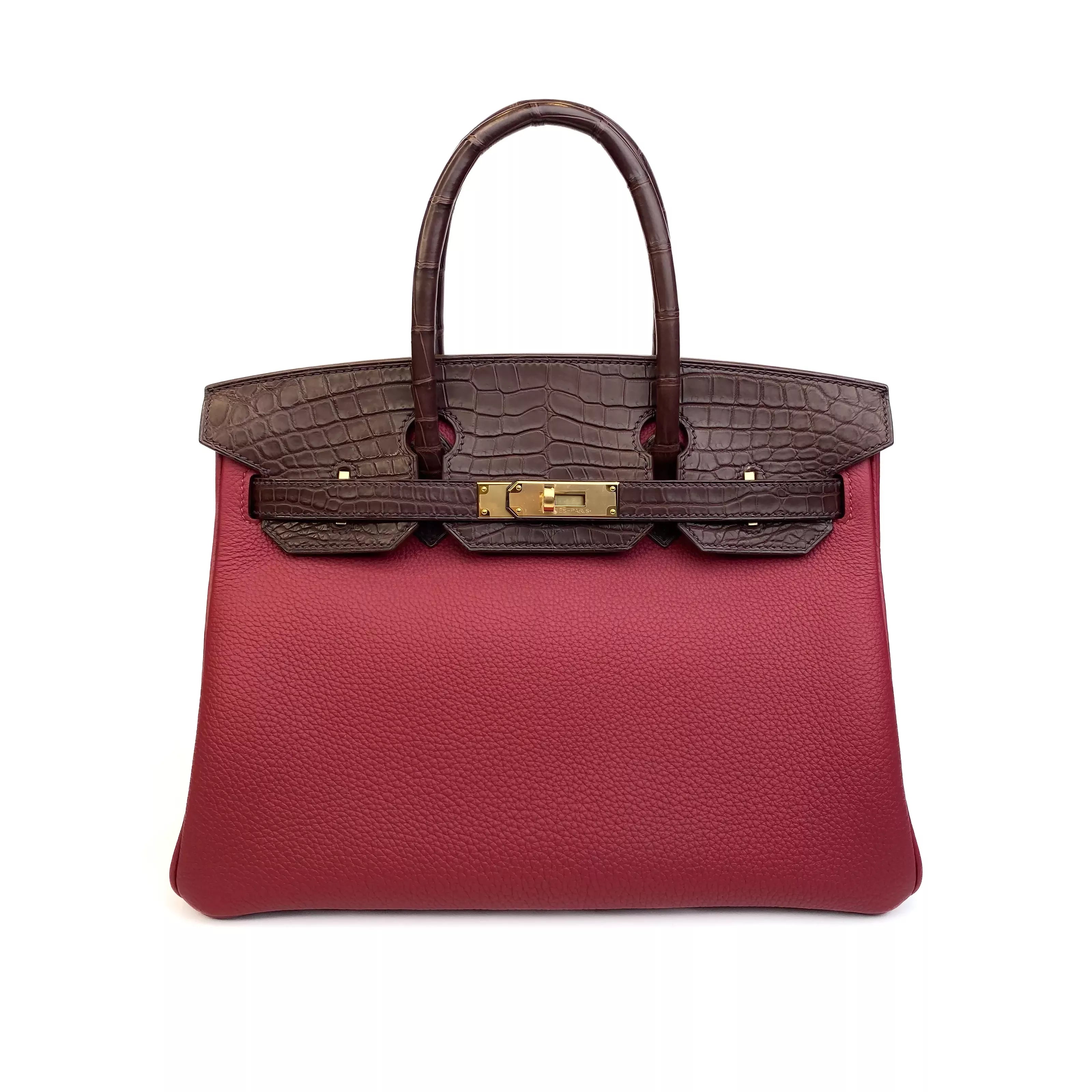 Hermès Birkin 30 Touch Rouge Sellier Matte Alligator and Rouge Grenat Togo Gold Hardware Front