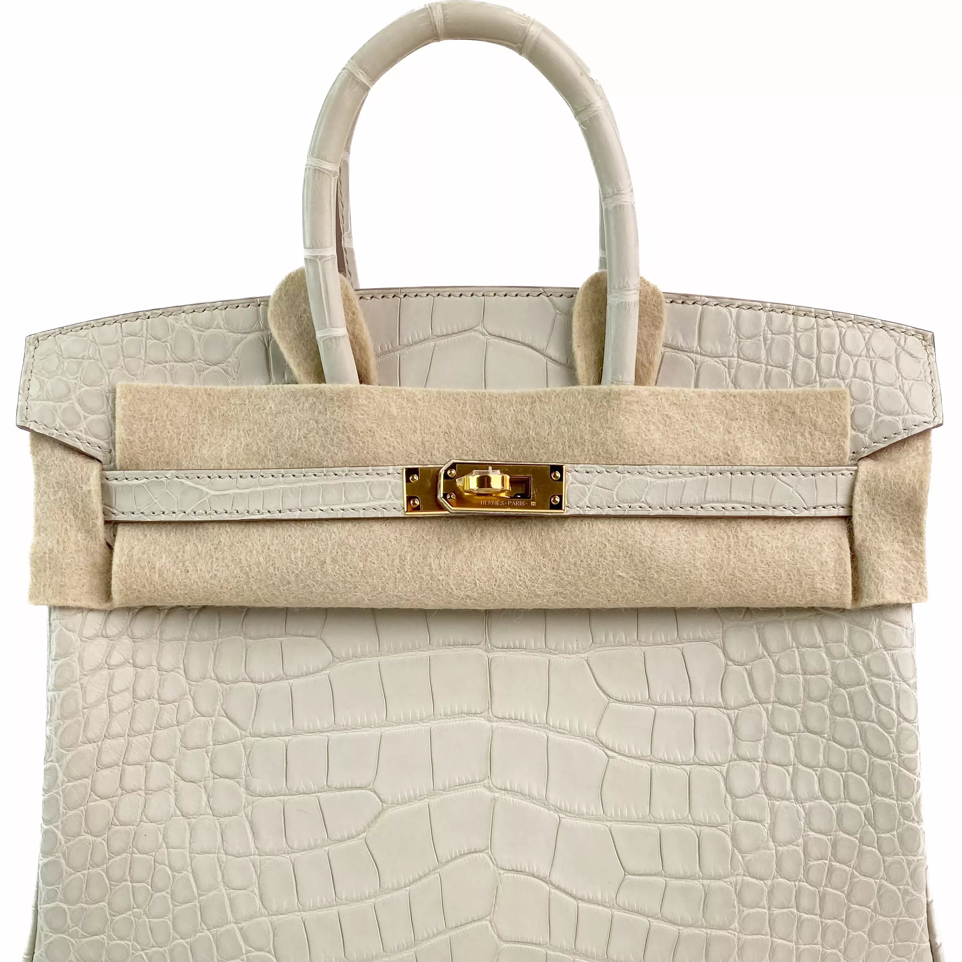 Hermès Birkin 25 Beton Matte Alligator with Gold Hardware Detail