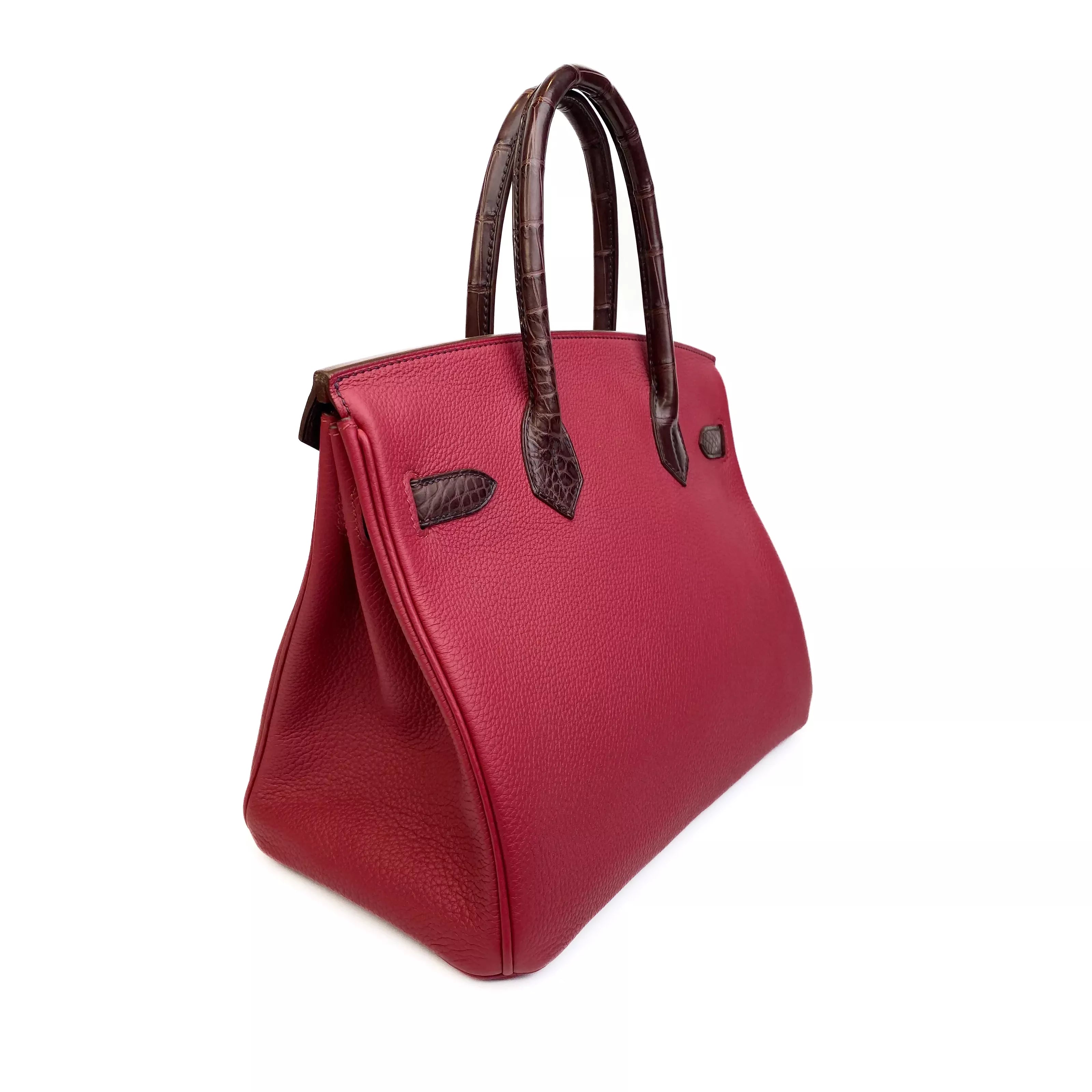 Hermès Birkin 30 Touch Rouge Sellier Matte Alligator and Rouge Grenat Togo Gold Hardware Left Back Side