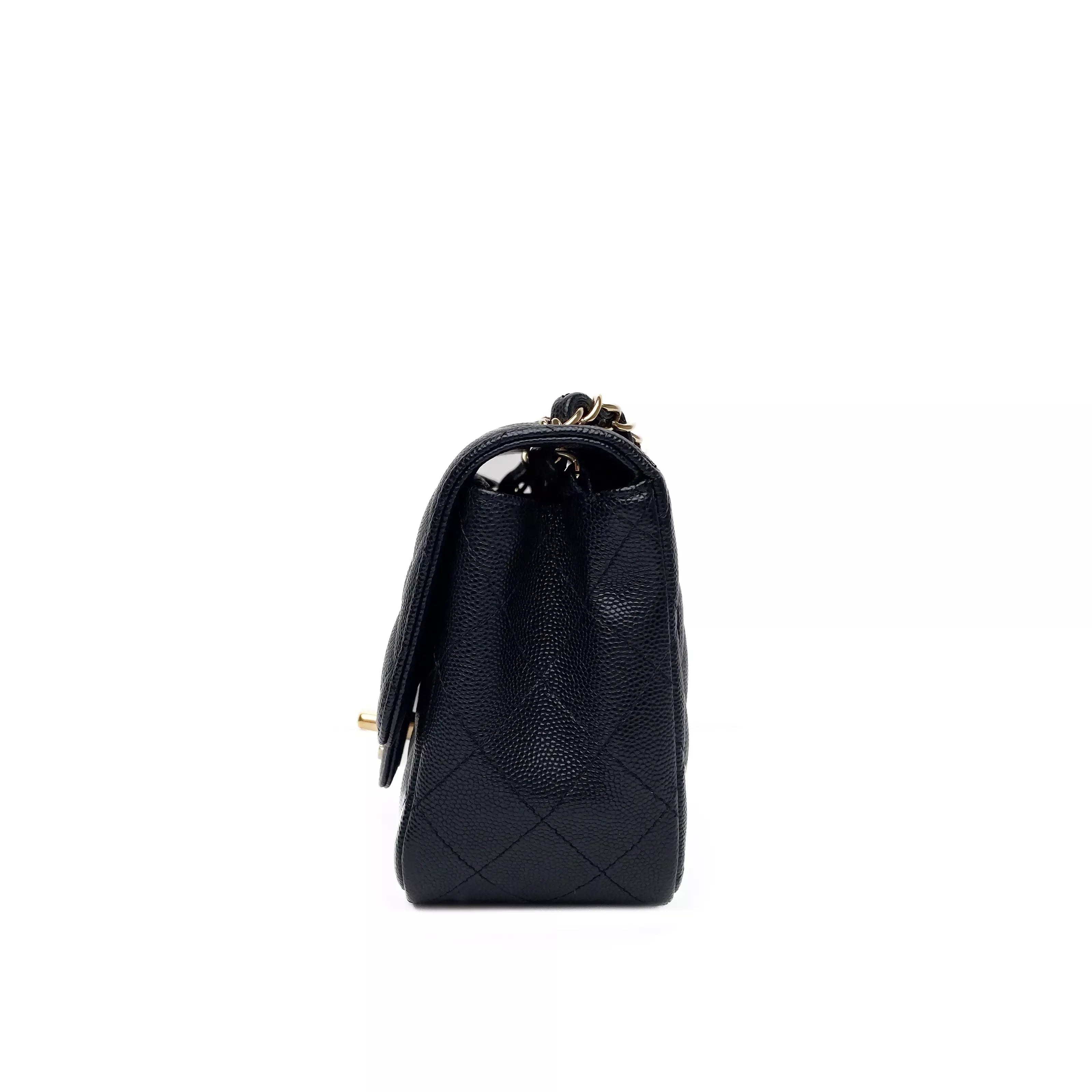 Chanel Quilted BlackCaviar Mini Square Single Flap Champagne Hardware 5